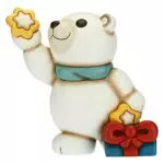 THUN - Soprammobile Orso Polare Natalizio con Pacco Regalo e Stelle - Accessori per la Casa da Collezionare - Linea Un Pensiero Felice - Formato Maxi - Ceramica - 27 x 31 x 33 h cm