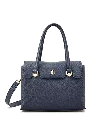Tommy Hilfiger Borsa a Tracolla Donna TH Element Small Satchel in Ecopelle Nera Taglia Unica