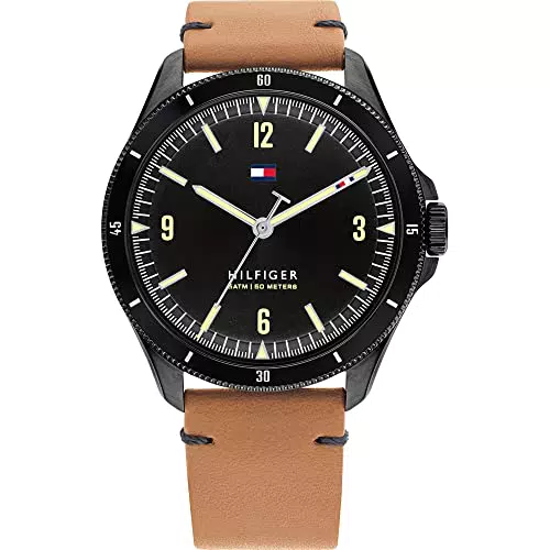 Tommy Hilfiger Orologio Analogico al Quarzo da Uomo con Cinturino in Pelle Marrone - 1791906