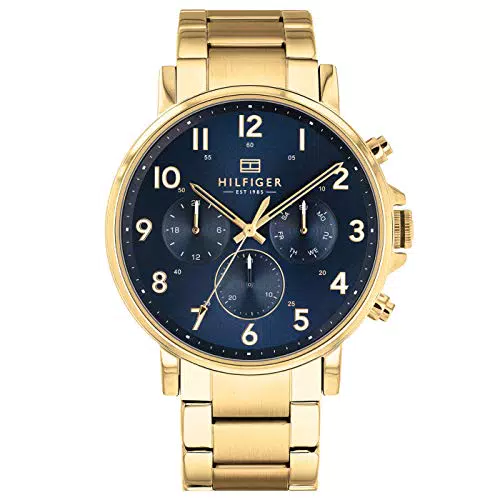 Tommy Hilfiger Orologio Analogico Multifunzione al Quarzo da Uomo con Cinturino in Acciaio Inossidabile Dorato - 1710384