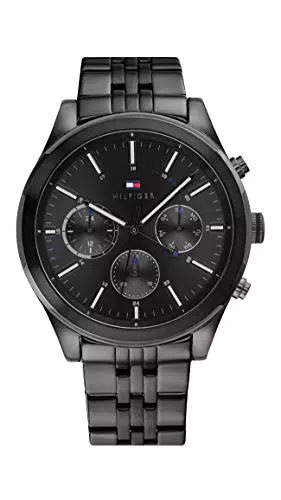 Tommy Hilfiger Orologio Analogico Multifunzione al Quarzo da Uomo con Cinturino in Acciaio Inossidabile Nero - 1791738