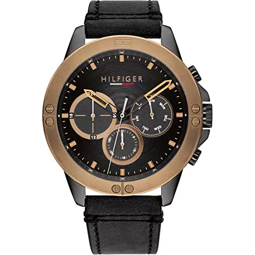 Tommy Hilfiger Orologio Analogico Multifunzione al Quarzo da Uomo con Cinturino in Pelle Nero - 1791893