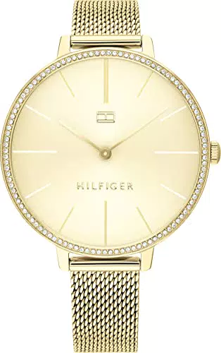 Tommy Hilfiger Orologio Analogico al Quarzo da Donna con Cinturino in Maglia Metallica in Acciaio Inossidabile Dorato - 1782114