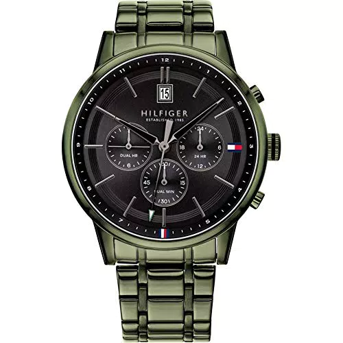 Tommy Hilfiger Orologio Analogico Multifunzione al Quarzo da Uomo con Cinturino in Acciaio Inossidabile Verde - 1791634