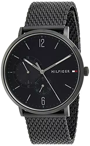 Tommy Hilfiger Orologio Analogico Multifunzione al Quarzo da Uomo con Cinturino in Maglia Metallica in Acciaio Inossidabile Nero - 1791507