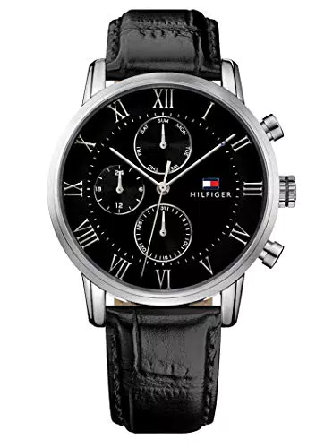 Tommy Hilfiger Orologio Analogico Multifunzione al Quarzo da Uomo con Cinturino in Pelle Nero - 1791401