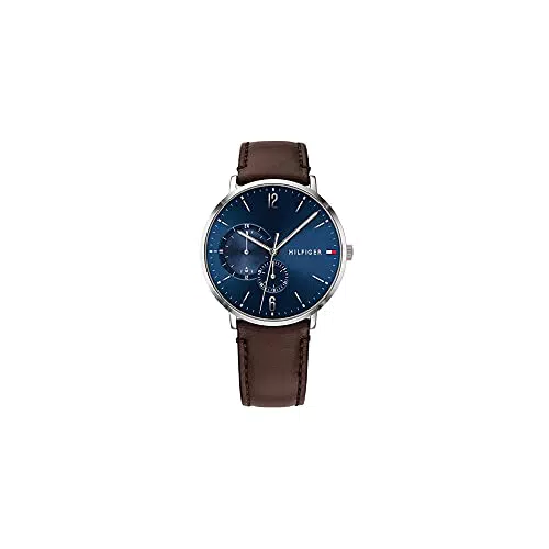 Tommy Hilfiger Orologio Analogico Multifunzione al Quarzo da Uomo con Cinturino in Pelle Marrone Scuro - 1791508