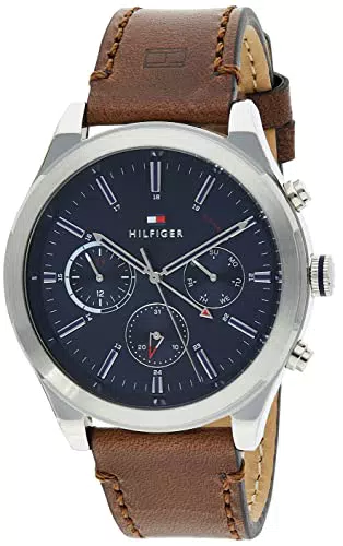 Tommy Hilfiger Orologio Analogico Multifunzione al Quarzo da Uomo con Cinturino in Pelle Marrone - 1791741