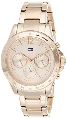 Tommy Hilfiger Orologio Analogico Multifunzione al Quarzo da Donna con Cinturino in Acciaio Inossidabile Color Oro Rosso - 1782197