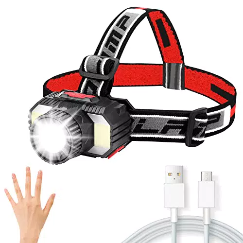 Torcia Frontale Ricaricabileacause Torcia Frontale a LED con 4 Modalità e Sensore di Movimento Torcia Frontale a LED Impermeabile Zoomabile Torcia Rotante a 60° Lampada Frontale LED Super Luminosa
