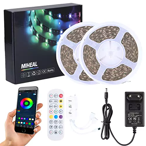 Ubanner Kit striscia luminosa a LED RGB non impermeabile 20M, connessione APP mobile, modalità musica