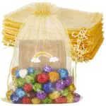 100 sacchetti in organza dorati, grandi 20 x 30 cm, sacchetti in rete con coulisse per regali