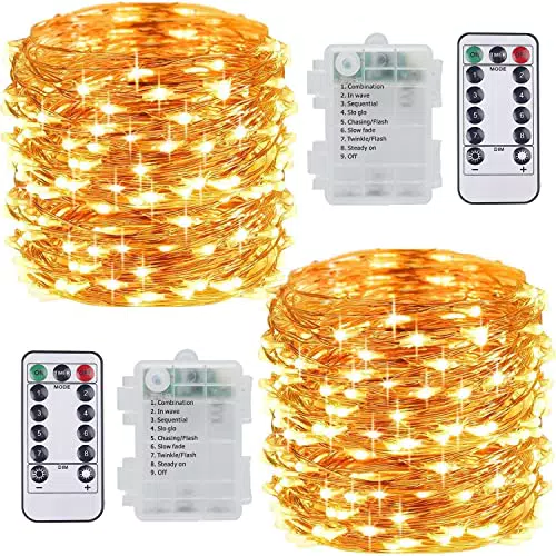 SUNNOW 2 Pezzi Stringa Luci LED - 10M/33FT Catene Luminose 100LED Luci Natalizie Batteria Impermeabile IP65