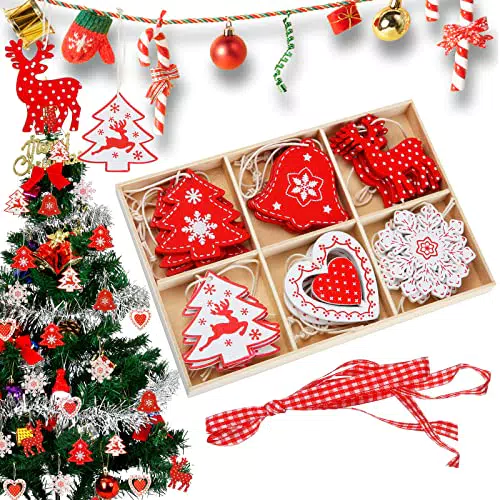 24 Pezzi Decorazioni Natalizie Decorazioni Albero di Natale in Legno Natale e Snowman Ciondolo di Natale con Spago per Decorazioni Albero di Natale Abbellimenti Albero Natale Ornamenti Pendenti