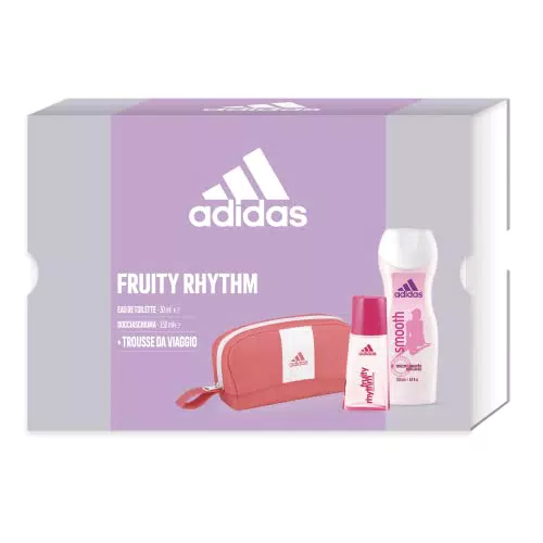 Adidas, Confezione Regalo Donna Fruity Rhythm, Profumo Donna 30 ml e Smooth Gel Doccia Bagnoschiuma 250 ml e Pochette