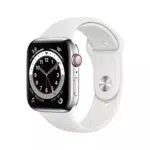 Apple Watch Series 6, Cassa in acciaio inossidabile color argento con Cinturino Sport bianco