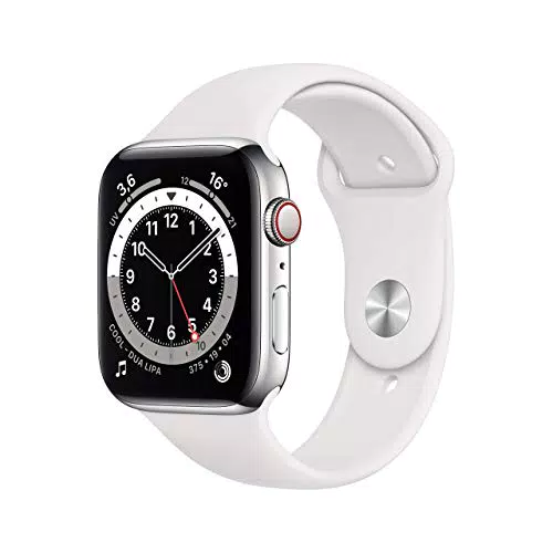 Apple Watch Series 6, Cassa in acciaio inossidabile color argento con Cinturino Sport bianco