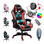 ATRIM Sedia Gaming LED Sedia da Computer da Corsa Sedia Ergonomica da Massaggio per Ufficio con Supporto Lombare E Poggiapiedi Retrattile Regolazione dello Schienale Altoparlante Bluetooth