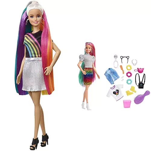 Barbie Bambola con Capelli Lunghi Arcobaleno e Tanti Accessori