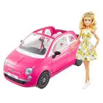 Barbie Bambola e Fiat 500, Veicolo Rosa a 4 Posti con Accessori