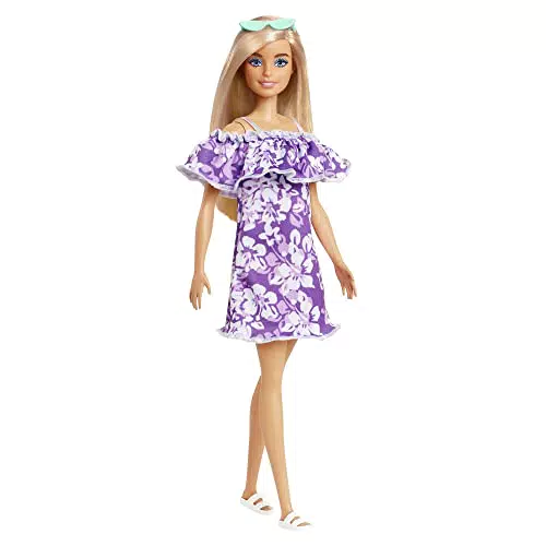 Barbie Loves the Ocean- Bambola in Plastica Riciclata Bionda con Vestito a Fiori e Accessori