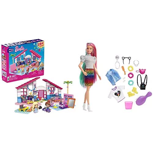 Barbie MEGA Casa di Malibu con le 2 micro-bambole, adorabile cucciolo e tanti accessori,