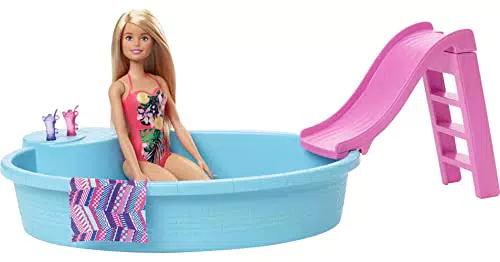 Barbie- Playset Bambola con Piscina e Accessori Giocattolo per Bambini 3+ Anni