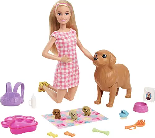 Barbie Playset Cuccioli Appena Nati - Playset con Bambola e Cane che Partorisce - 3 Cuccioli e Accessori