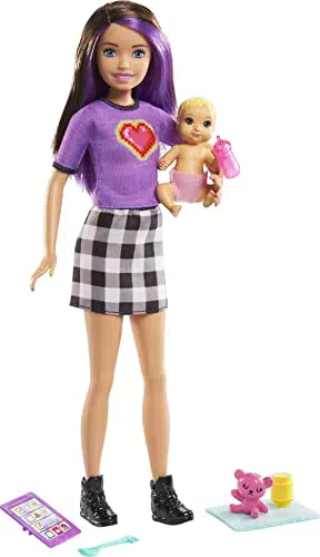 Barbie -Skipper Babysitters Bambola Bruna, Bebè e 4 Accessori