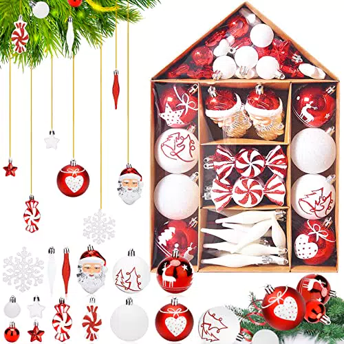 BEYAOBN Palline di Natale 70pz Palline Natalizie Decorazioni Albero di Natale Palla Palline decorative Rosso e Bianco