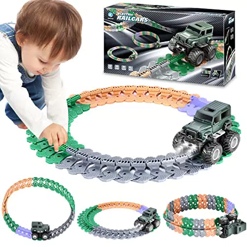 Beyiudefu Pista macchinine Giocattolo per Bambini DIY Senza gravità penzolante Pista macchinine varietà Flessibile Elettrico Giochi Regalo per Bambini 2 3 4 5 6 Anni