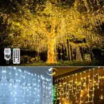 BJTLIGHT Luci Natale Esterno Cascata, 440 LED cascata luci catena luminosa con telecomando 11 modalità bianco caldo e freddo tende luminosa