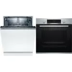 Bosch Elettrodomestici SMV2ITX16E Serie 2, Lavastoviglie a scomparsa totale, 60 cm & HBA534BS0 Forno Elettrico da Incasso 7 Programmi di Cottura in Acciaio Inox