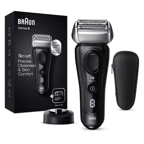 Braun Series 8 Rasoio Elettrico da Uomo, Rasoio per Barba con Rifinitore di Precisione, Tecnologia Sonic, Testina 40° e Testina 3 in 1, Custodia, Ricaricabile, Cordless, 8410 S, Nero