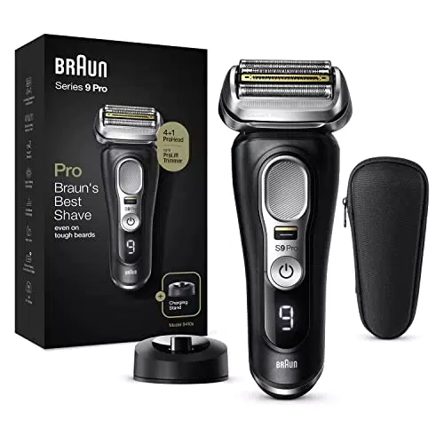 Braun Series 9 Pro, Rasoio Elettrico Barba, Rifinitore di precisione con Custodia da Viaggio, Lame Flessibili, 9410s Nero