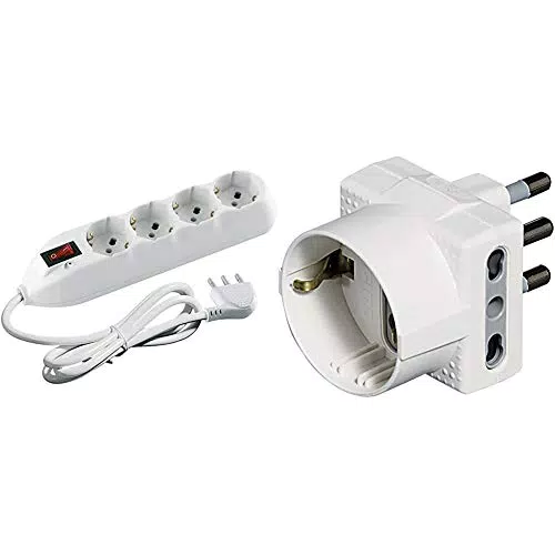 Bticino 3680Dbf Multipresa Poker, 4 Prese Universali Con Interruttore Luminoso E Salvafulmine
