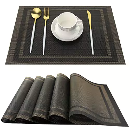 BTNEEU Tovagliette Americane Lavabili Set di 6 Tovagliette da Tavolo in PVC Resistenti al Calore Antiscivolo Tovagliette Colazione Plastica per Cucina Ristoranti Hotel 45x30 cm