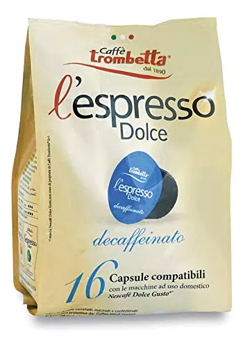 Caffè Trombetta L'Espresso Dolce, Capsule Compatibili Nescafè Dolce Gusto, Decaffeinato - 16 Capsule