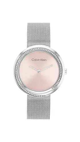 Calvin Klein Orologio Analogico al Quarzo da Donna con Cinturino in Maglia Metallica in Acciaio Inossidabile Argentato - 25200149