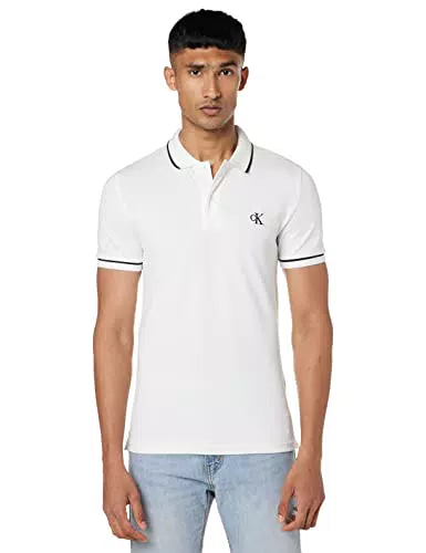 Calvin Klein Tipping Slim Polo Camicia, Bright White