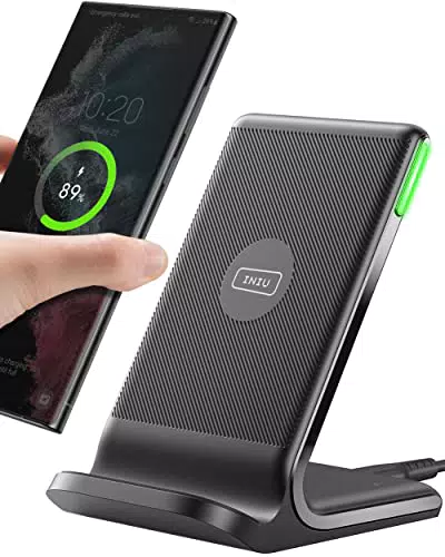 Caricatore Wireless, INIU 15W Ricarica Rapida Wireless Phone Charger Holder Wireless Luce adattiv Supporto Telefono per iPhone 15 14 13 12 11 Pro Max Mini SE X XR Samsung Galaxy S22 S21 Google Pixel