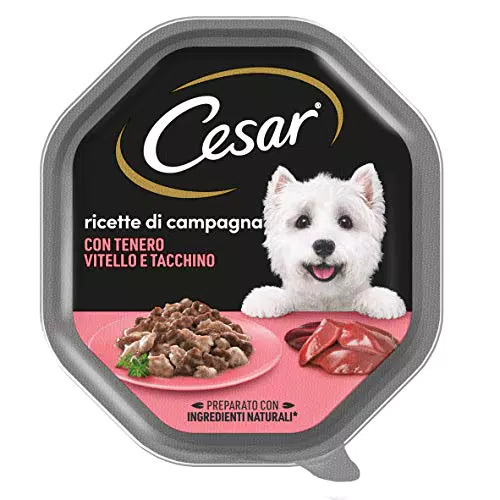 Cesar Ricette di Campagna Cibo per Cane con Tenero Vitello e Tacchino 150 g - 14 Vaschette