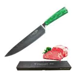 CHUYIREN Coltello da Cucina Professionale, Coltello da Chef in Acciaio ad Alto tenore di Carbonio da 20 cm con Impugnatura Antiscivolo Verde