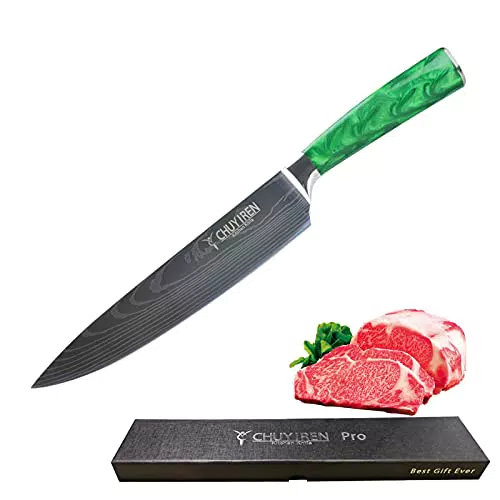 CHUYIREN Coltello da Cucina Professionale, Coltello da Chef in Acciaio ad Alto tenore di Carbonio da 20 cm con Impugnatura Antiscivolo Verde