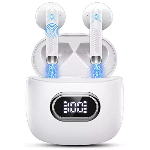 Cuffie Bluetooth 5.3, Auricolari Bluetooth Sport con HD Mic Stereo, bianco