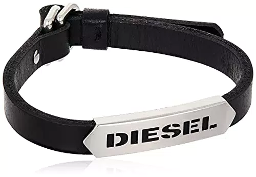 Diesel Bracciale in Pelle da Uomo, Nero