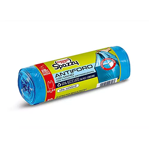 Domopak Spazzy Sacchi Nettezza Antiforo con Manici - Casalingo 28 lt - Blu - 1 confezione da 20 pezzi