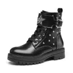 DREAM PAIRS Ragazze Ragazzi Moda Stivali Invernali Moda Stivali Con Stringa Bambini Scarpe Medie Calde con Fodera NERO/PU SDBO2231K-E Taglia 29 chwarz