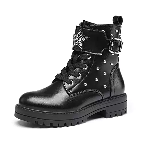 DREAM PAIRS Ragazze Ragazzi Moda Stivali Invernali Moda Stivali Con Stringa Bambini Scarpe Medie Calde con Fodera NERO/PU SDBO2231K-E Taglia 29 chwarz