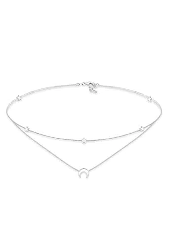 Elli Collana Donne Girocollo Strati Astro Stelle Mezza Luna in Argento Sterlino 925